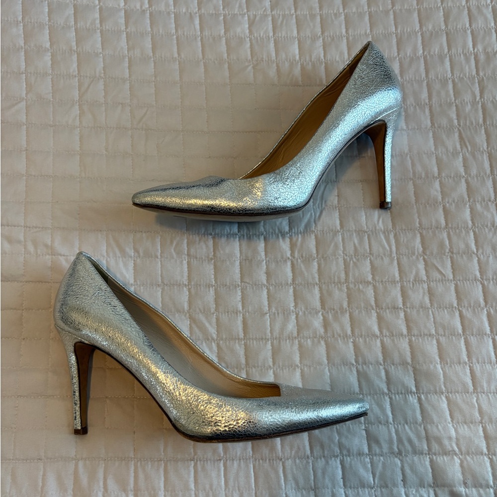 J.Crew Metallic Silver Crackle Heels